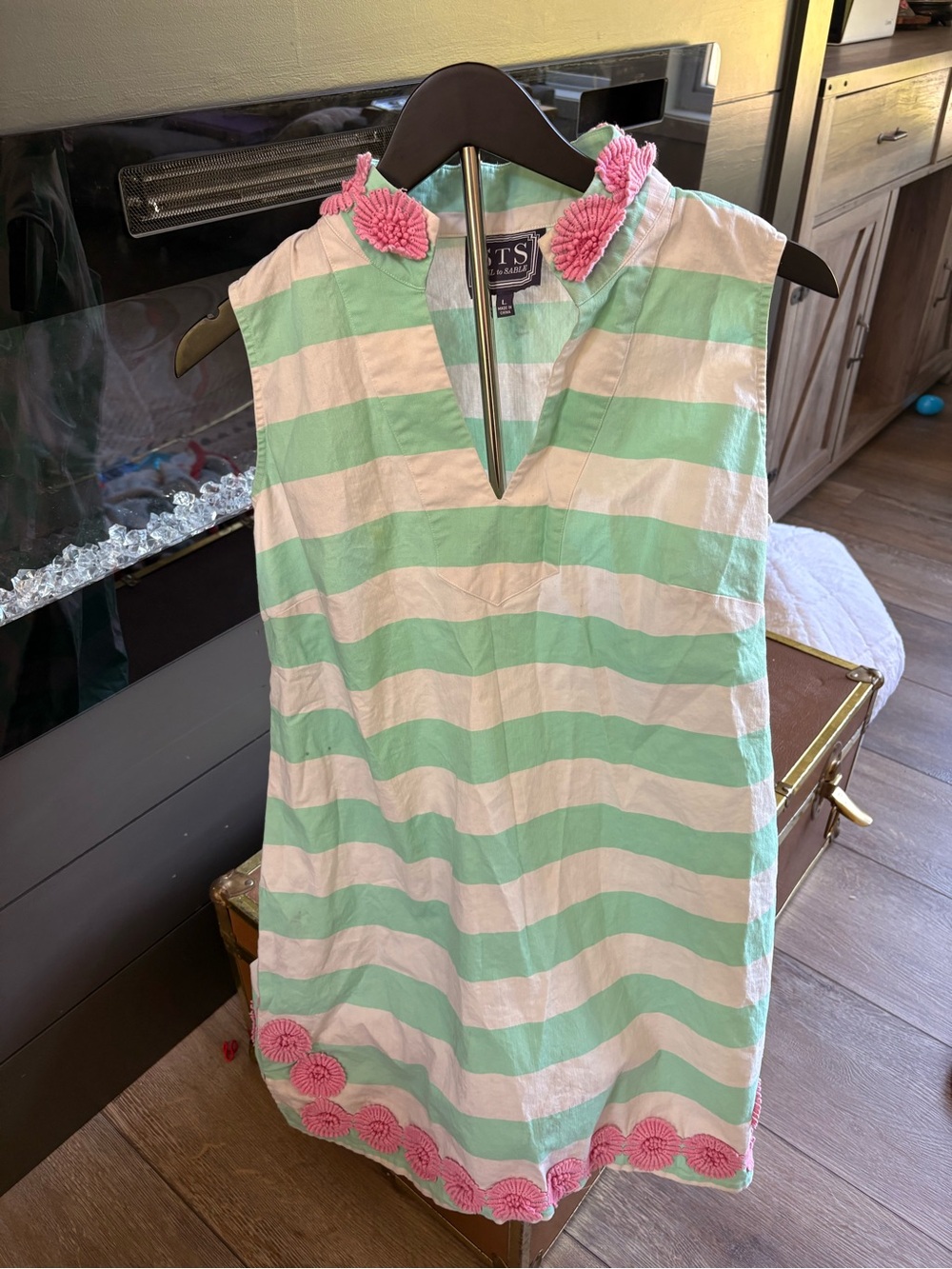 Sail to Sable Mint Green and White Striped Sleeveless Shift with Pink Trim